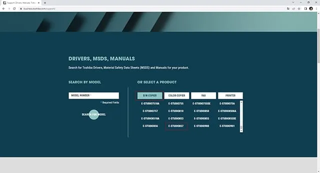 Kéo xuống nhấn vào B/W COPIER và tìm đúng đời máy mình muốn cài driver