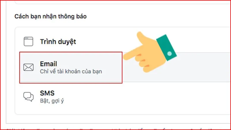 Kéo xuống và chọn mục Email để thiết lập ngừng nhận thông báo facebook