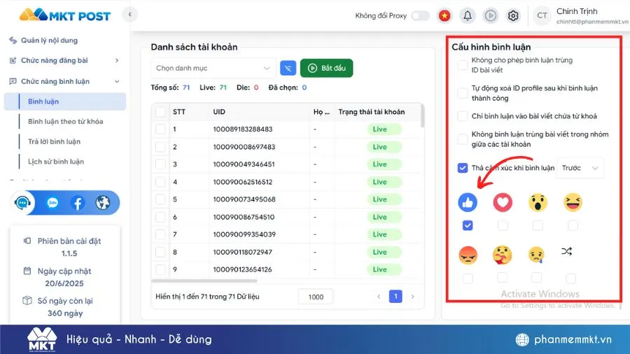 Kết hợp tính năng bình luận tự động và tăng like Facebook để hack like hiệu quả