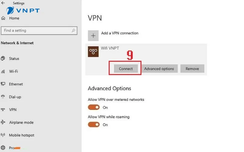 Kết nối VPN vừa tạo trên Windows 10