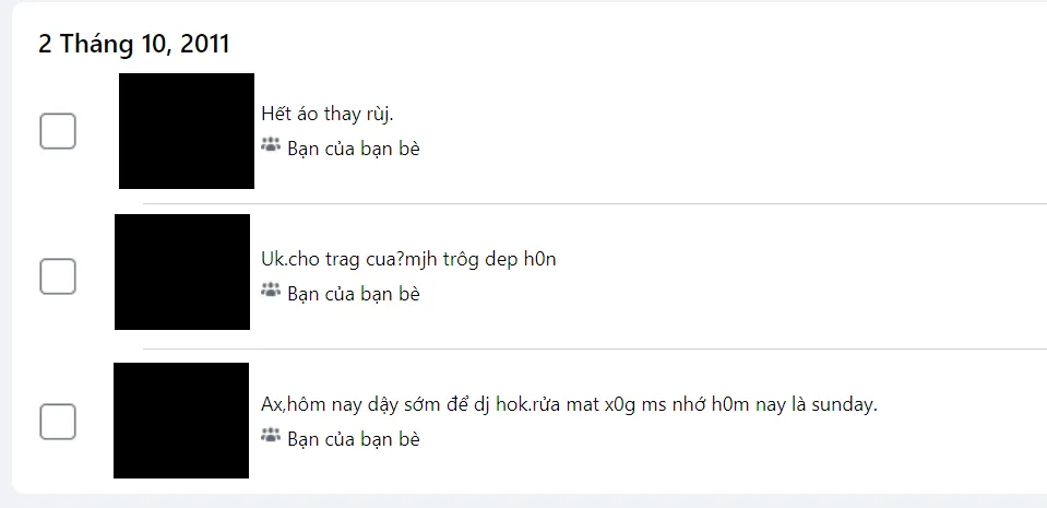 Kết quả hiển thị status đầu tiên sau khi lọc và cuộn xuống cuối