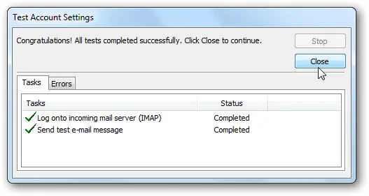 Kết quả kiểm tra tài khoản thành công