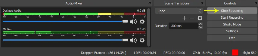 Kết thúc buổi stream bằng cách nhấn Stop Stream trong OBS Studio