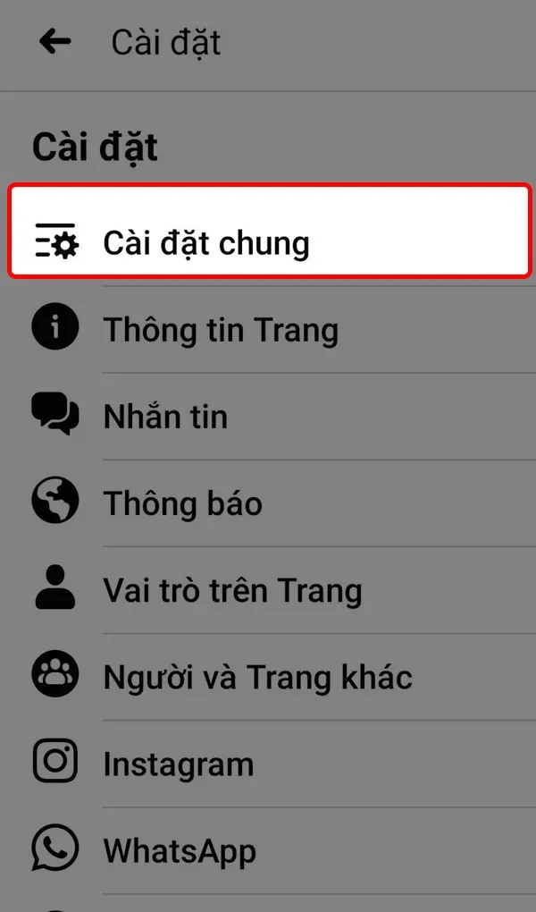 Khi được chuyển sang giao diện mới người dùng nhấn vào Cài đặt chung.