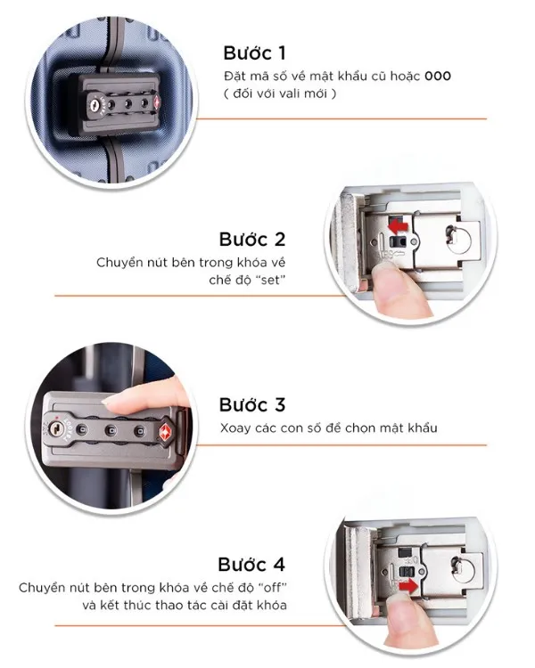 Khóa TSA vali khóa sập hợp kim nhôm cách cài khóa số