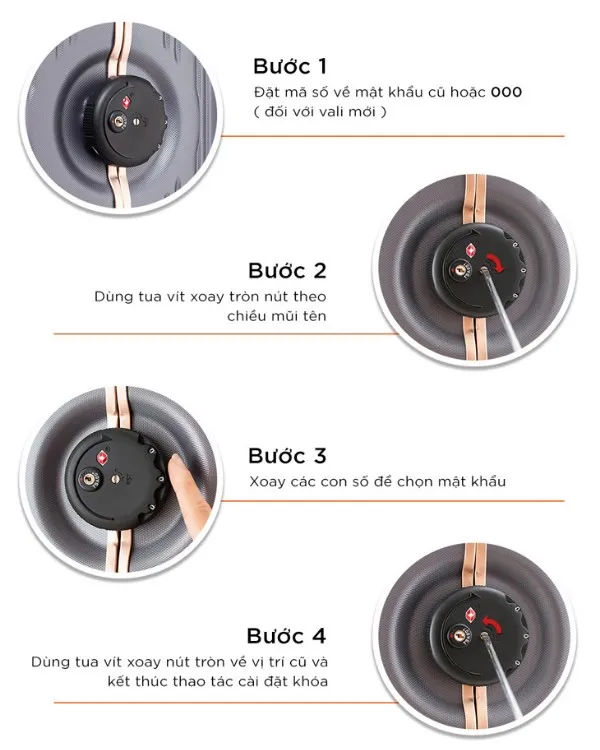 Khóa TSA vali khóa xoay hợp kim nhôm cần tua vít