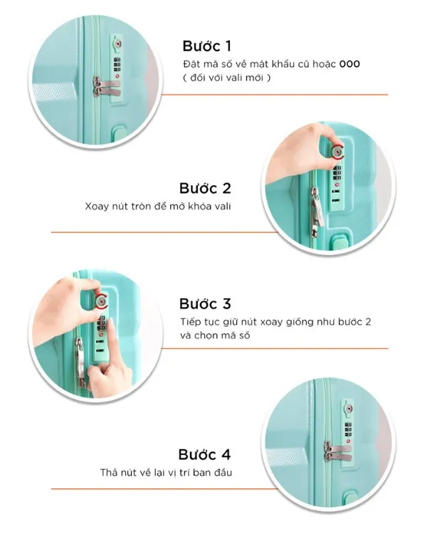 Khóa TSA xoay giữ các bước đổi mật khẩu vali