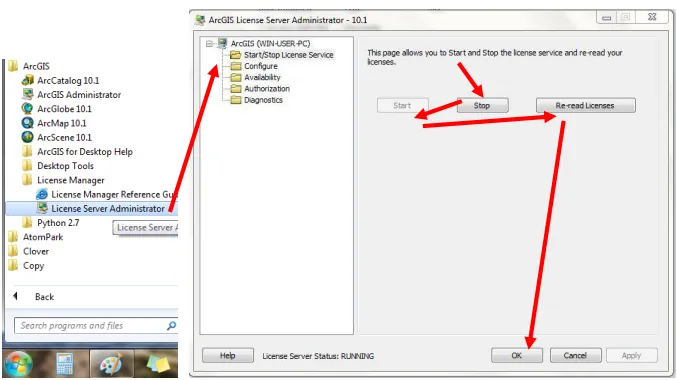 Khởi động lại dịch vụ License Manager trong ArcGIS License Server Administrator