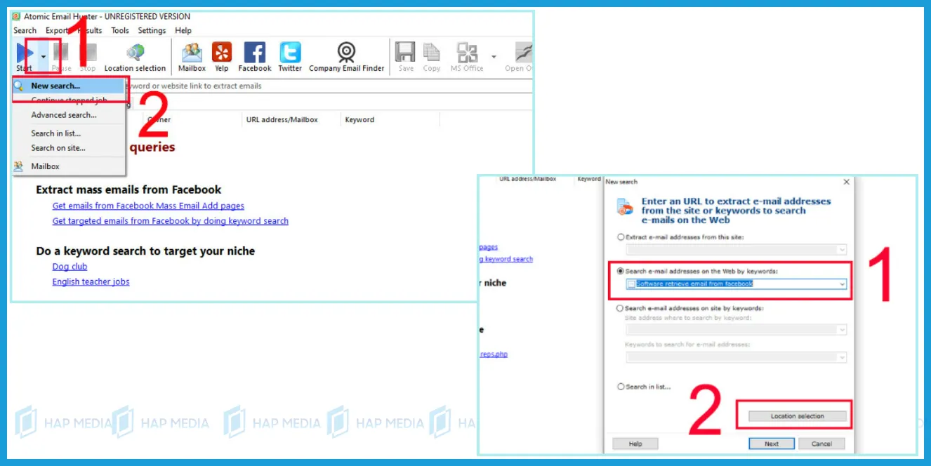Khởi động phần mềm Atomic Email Hunter để tìm kiếm email