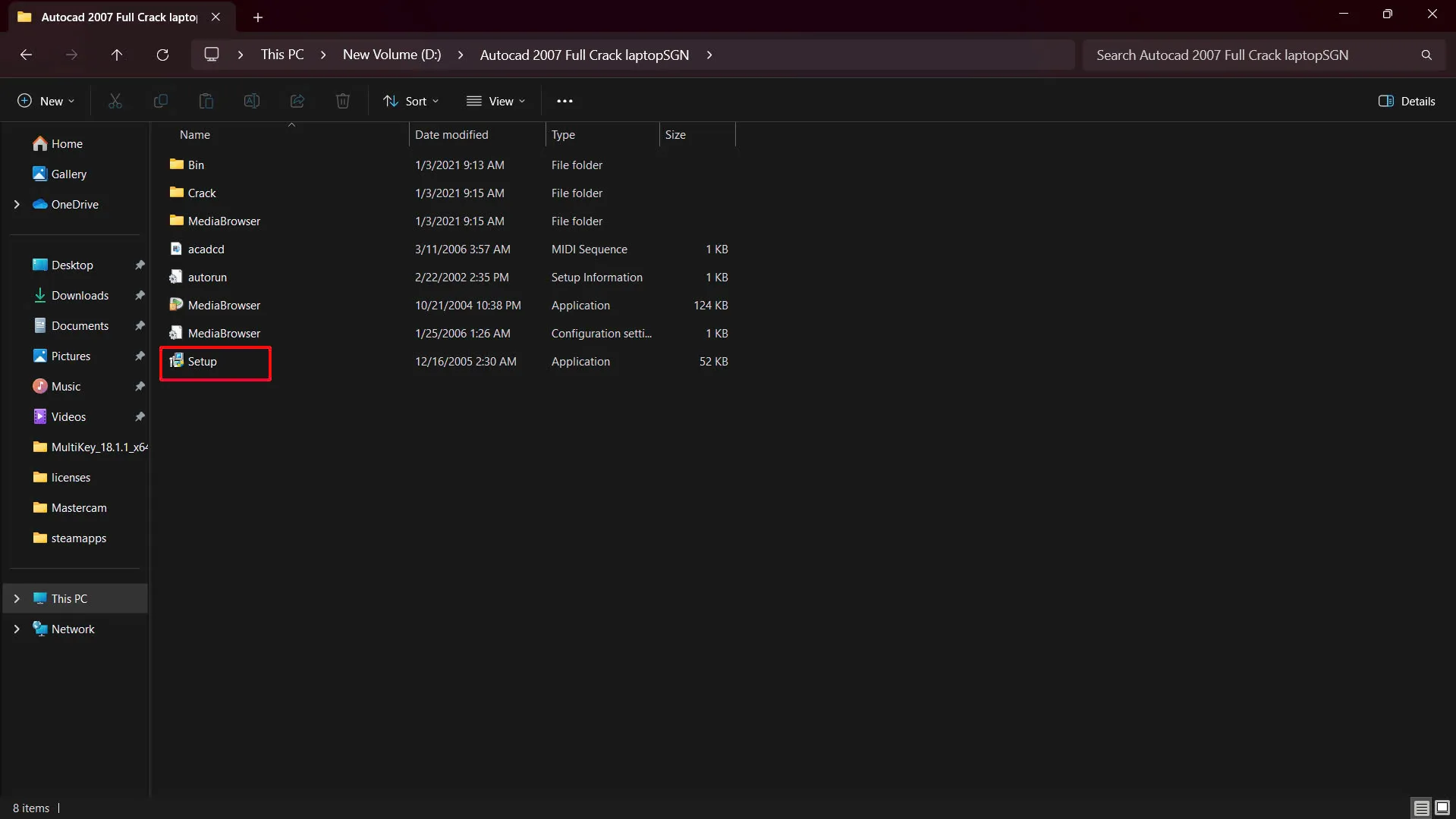 Khởi động tệp Setup.exe để bắt đầu quá trình cài đặt AutoCAD 2007