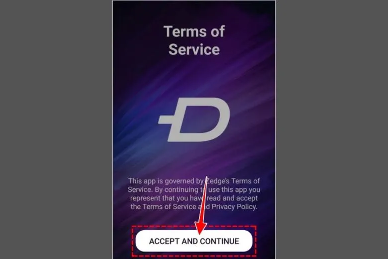 Khởi động và chấp nhận điều khoản của Zedge