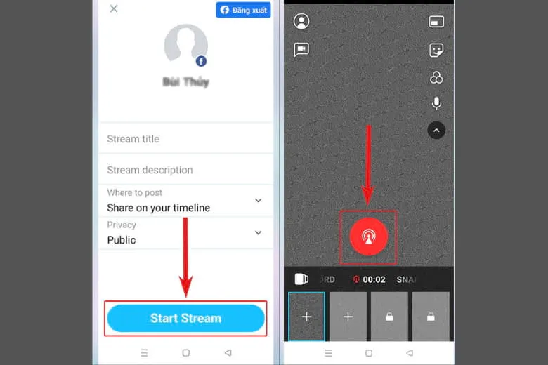 Khởi động và kết thúc buổi phát sóng trực tiếp bằng ứng dụng bên thứ ba