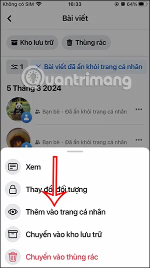 Khôi phục bài viết Facebook ẩn bằng điện thoại