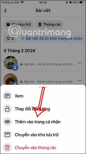 Khôi phục lại bài viết Facebook ẩn