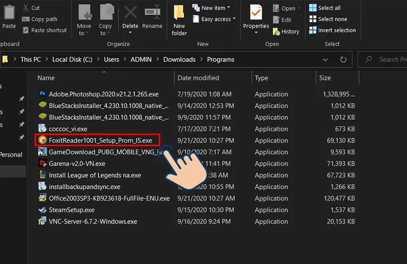 Kích đúp chuột vào file cài đặt Foxit Reader đã tải về