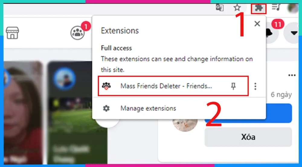 Kích hoạt tiện ích Mass Friends Deleter