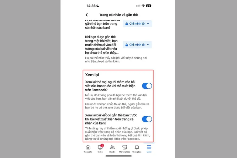 Kích hoạt Xem lại bài viết có gắn thẻ bạn