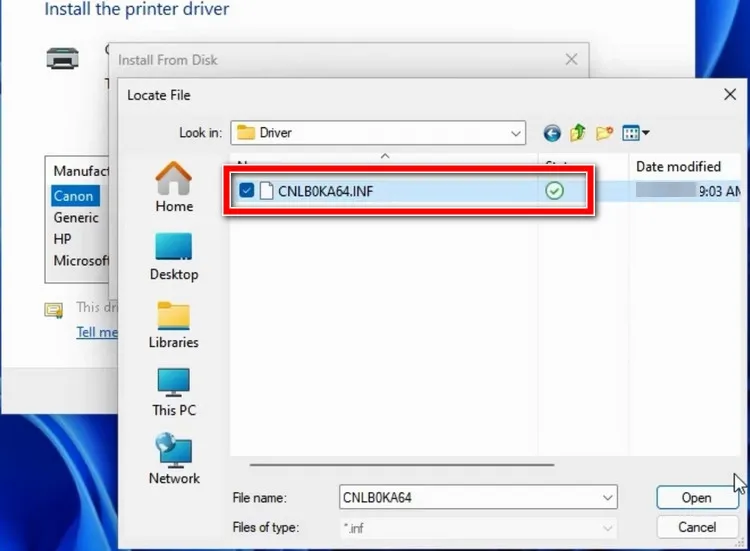 Kích nút Have Disk... để chỉ định vị trí file driver