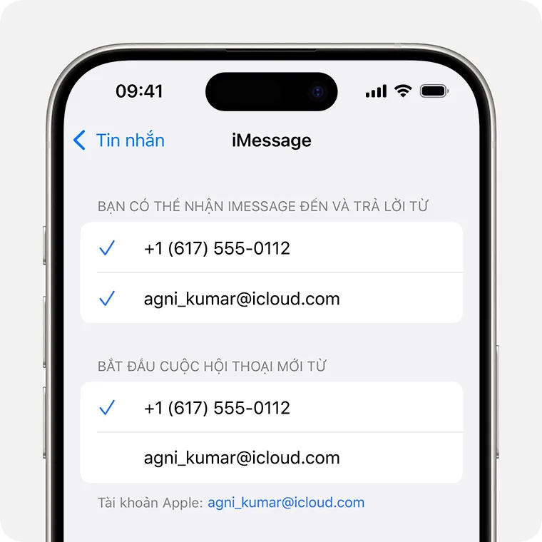 Kiểm tra dấu kiểm trạng thái kích hoạt Tài khoản Apple và số điện thoại cho FaceTime trên iPhone