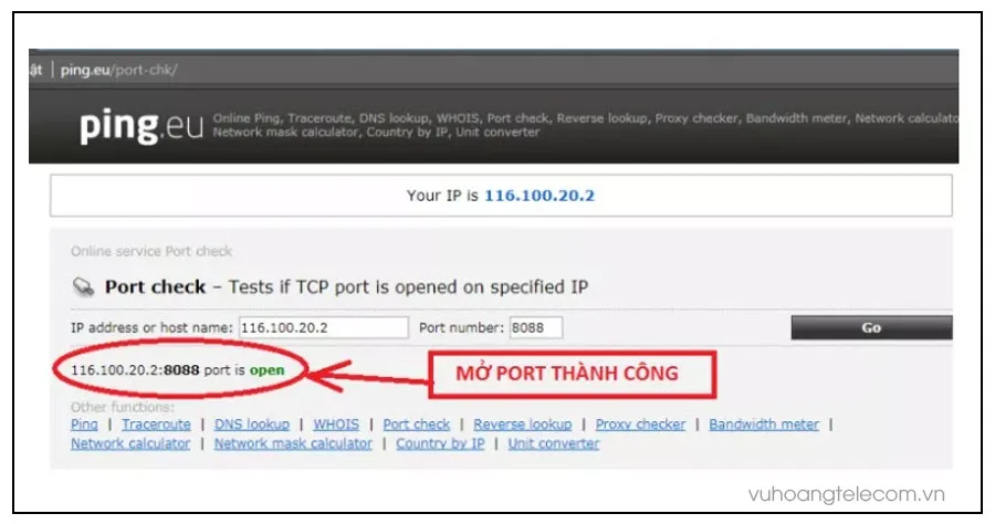 Kiểm tra Nat Port thành công sau khi cài đặt đầu ghi Hikvision