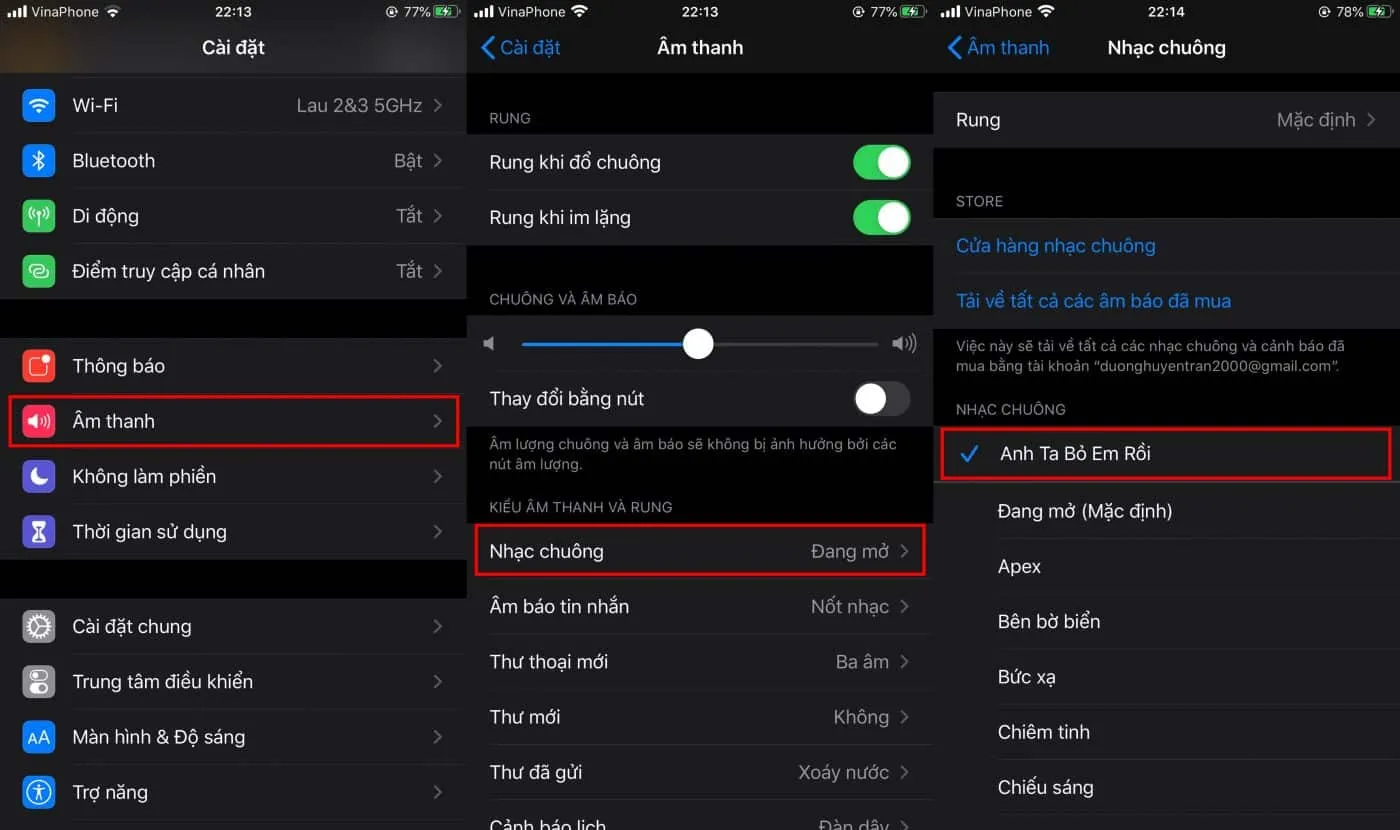 Kiểm tra nhạc chuông mới trong cài đặt âm thanh của điện thoại itel