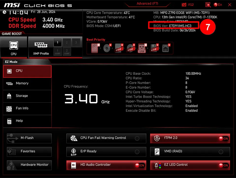 Kiểm tra rằng phiên bản BIOS đã được cập nhật