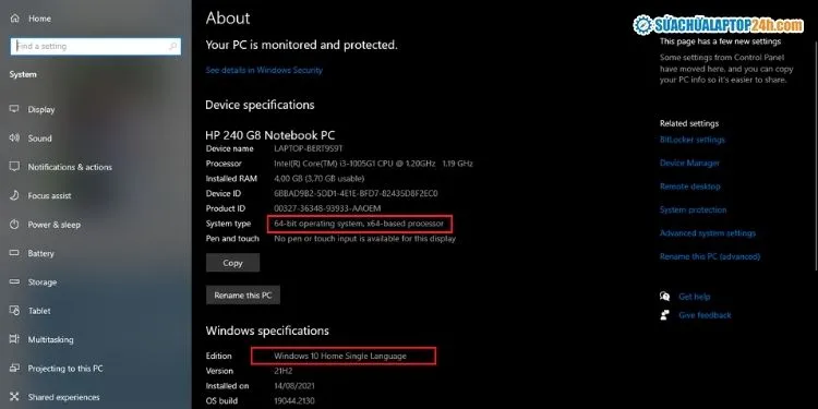Kiểm tra System type trong Properties của This PC để biết máy tính đang dùng kiến trúc 32bit hay 64bit