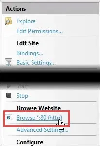 Kiểm tra trang web mặc định bằng cách nhấp vào Browse :80 (http)