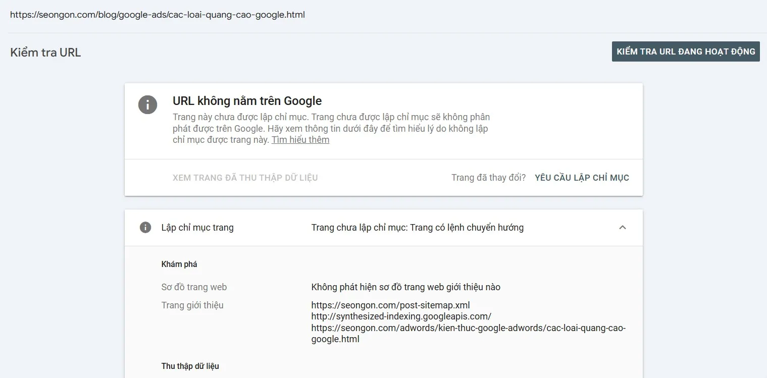 Kiểm tra URL trong Google Search Console mới giúp chẩn đoán lỗi nhanh chóng