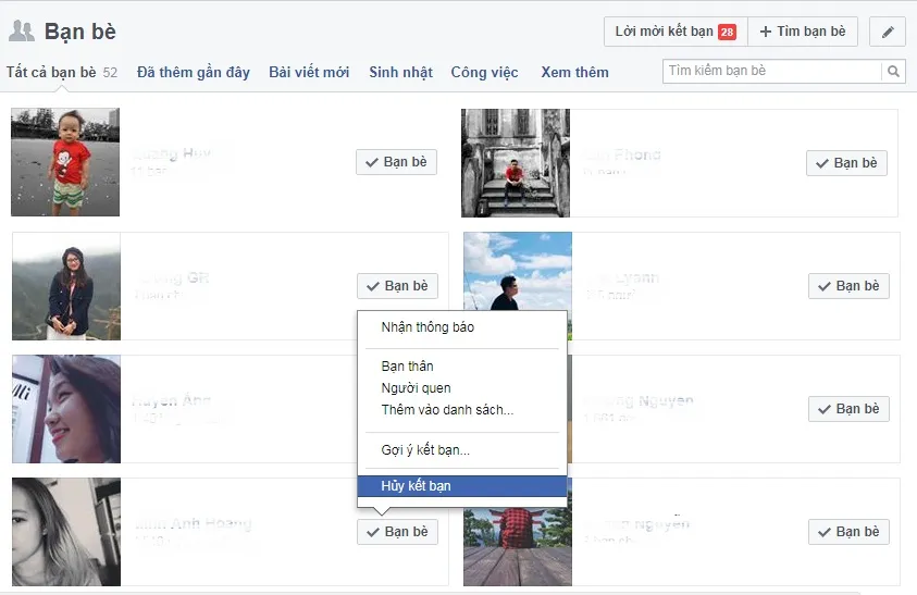 Kiểm tra và xem tất cả danh sách bạn bè Facebook để hủy kết bạn không tương tác