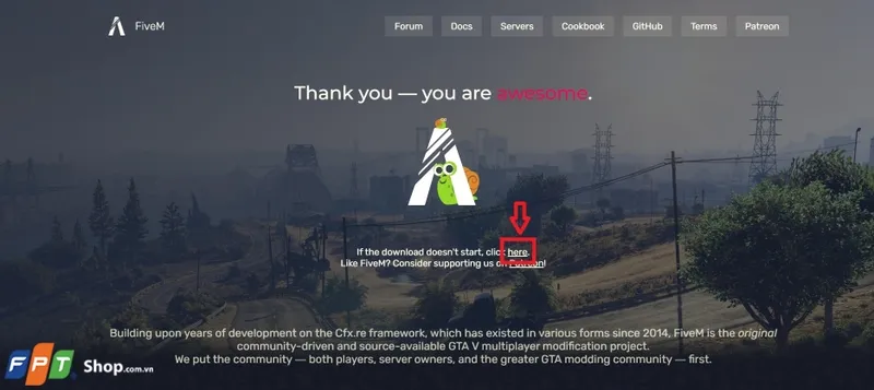Liên kết để tải lại nếu quá trình tải xuống FiveM không tự động bắt đầu