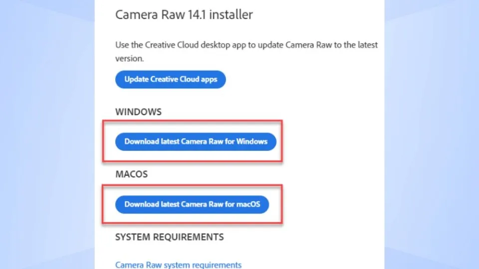 Link tải Adobe Camera Raw Plugin phiên bản mới nhất cho Windows và macOS