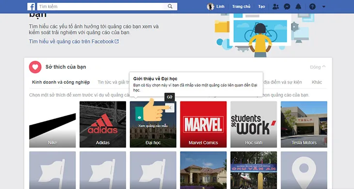 Loại bỏ sở thích để chặn các trang bán hàng trên Facebook
