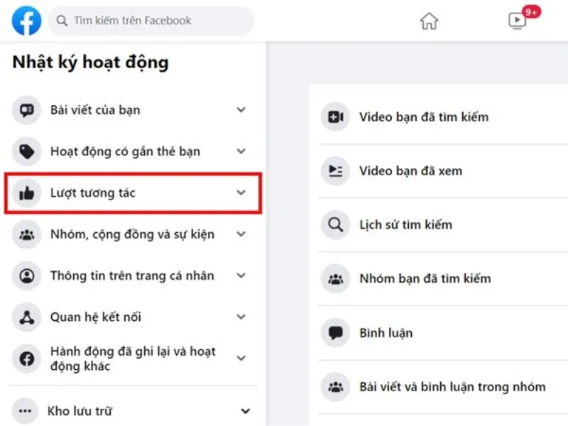 Lọc lượt tương tác trên máy tính
