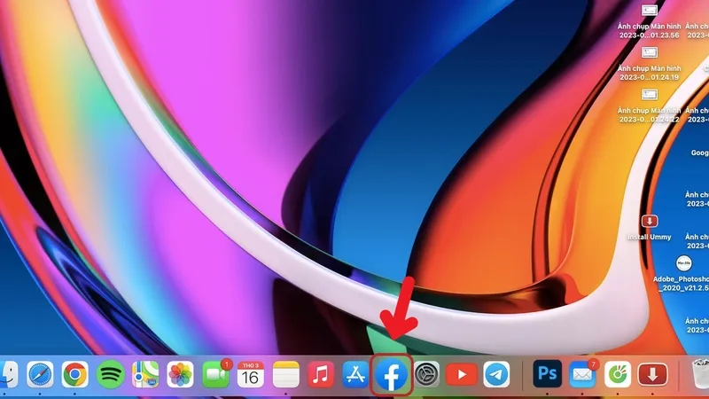 Lối tắt Facebook đã được hiển thị trên thanh Dock, hoàn thành cách tải Facebook cho MacBook