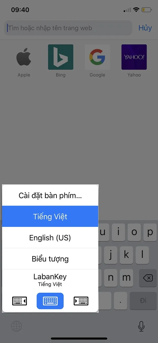 Lựa chọn bàn phím ảo muốn sử dụng từ danh sách trên iPhone