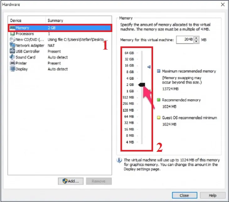 Lựa chọn dung lượng RAM cho máy ảo. Khuyến nghị nên đặt từ 4GB trở lên cho Windows 10/11