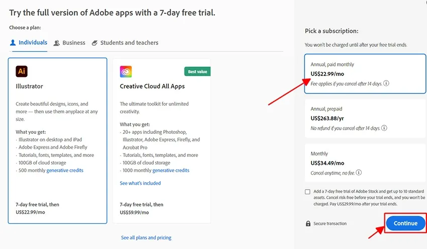 Lựa chọn gói đăng ký Adobe Creative Cloud phù hợp trước khi cài đặt