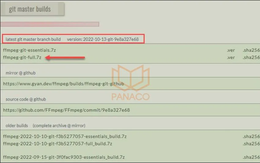 Lựa chọn gói ffmpeg-git-full-7z mới nhất để live stream youtube bằng ffmpeg