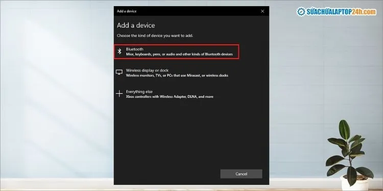 Lựa chọn kết nối Bluetooth khi cài máy in trên laptop Win 10