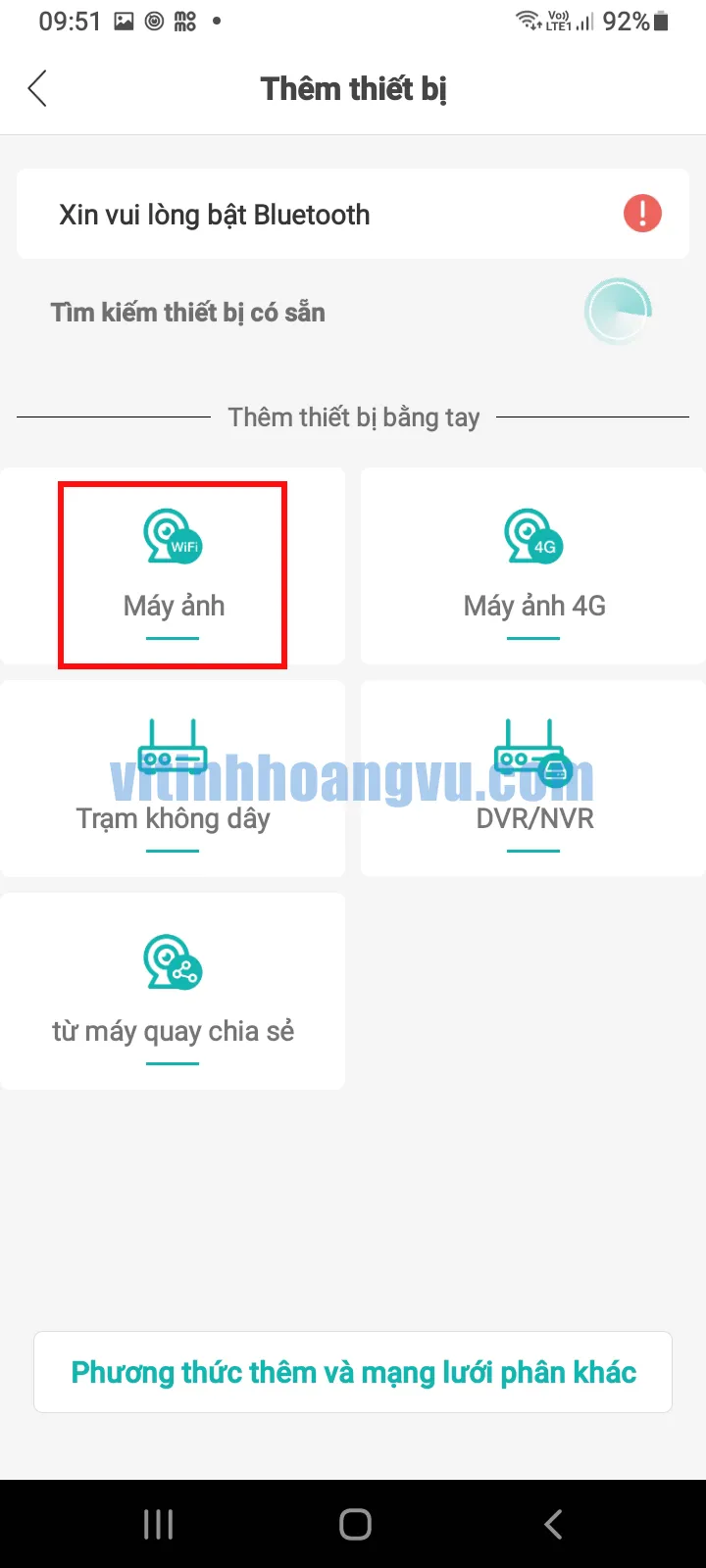 Lựa chọn loại thiết bị "Máy ảnh" trong danh sách thiết bị để cấu hình camera giám sát