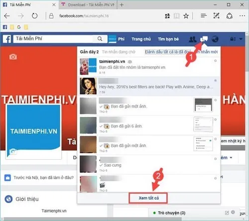 Lựa chọn mục 'Đã lưu trữ' để khôi phục tin nhắn đã lưu trên Facebook