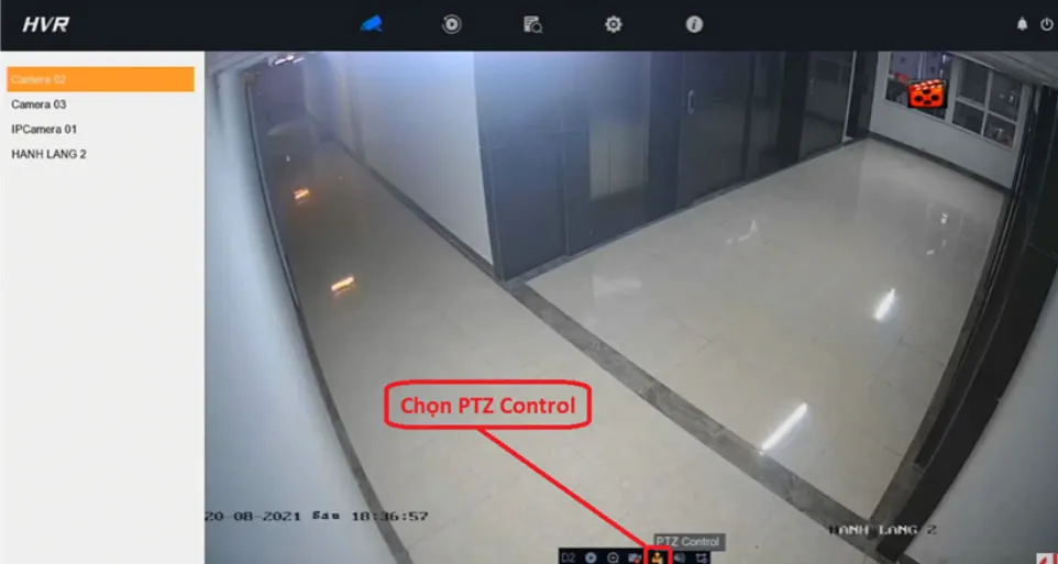 Lựa chọn PTZ Control để truy cập menu điều chỉnh của camera