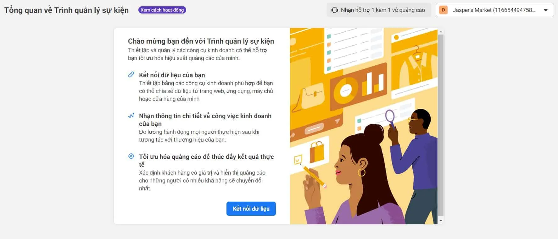 Lựa chọn tài khoản quảng cáo để gắn Facebook Pixel