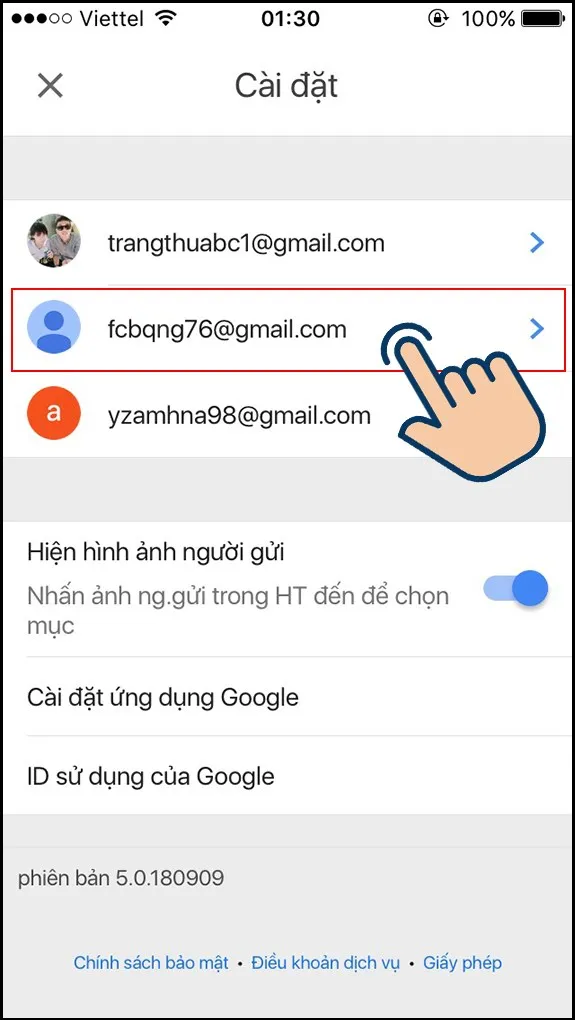 Lựa chọn tên tài khoản cụ thể để tiến hành cách cài ảnh đại diện cho gmail trên thiết bị di động