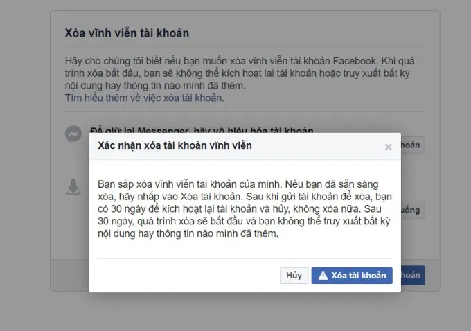 Lựa chọn Vô hiệu hóa hoặc Xóa tài khoản Facebook cũ sau khi hoàn tất chuyển đổi