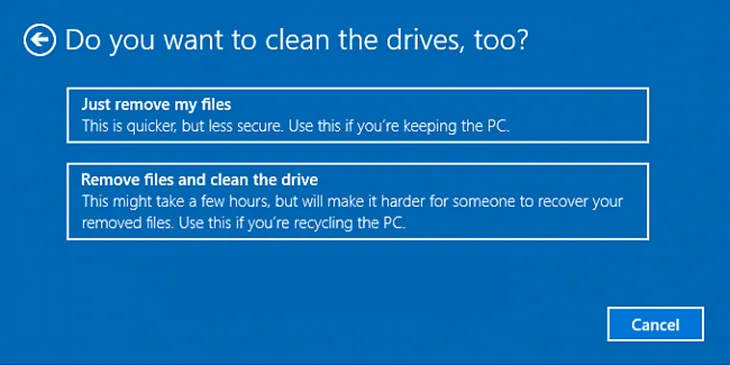 Lựa chọn xóa file nhanh hoặc dọn dẹp ổ cứng trong cách cài đặt win