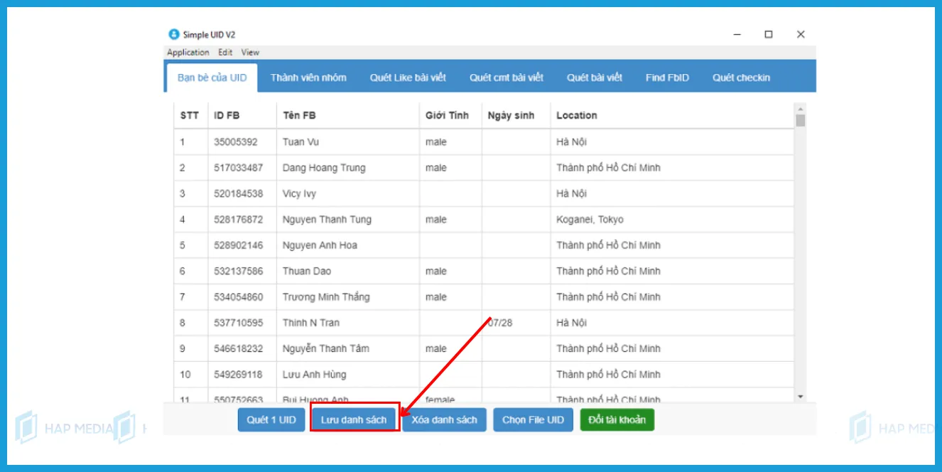 Lưu danh sách thông tin và email từ UID đã quét