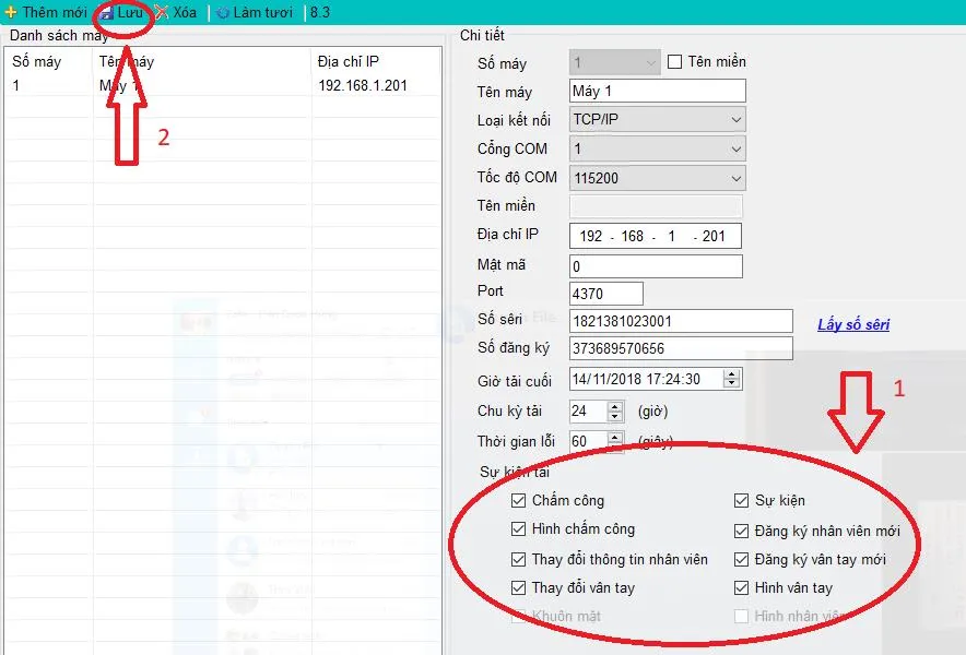 Lưu máy và chọn sự kiện tải dữ liệu sau khi cài đặt Wise Eye