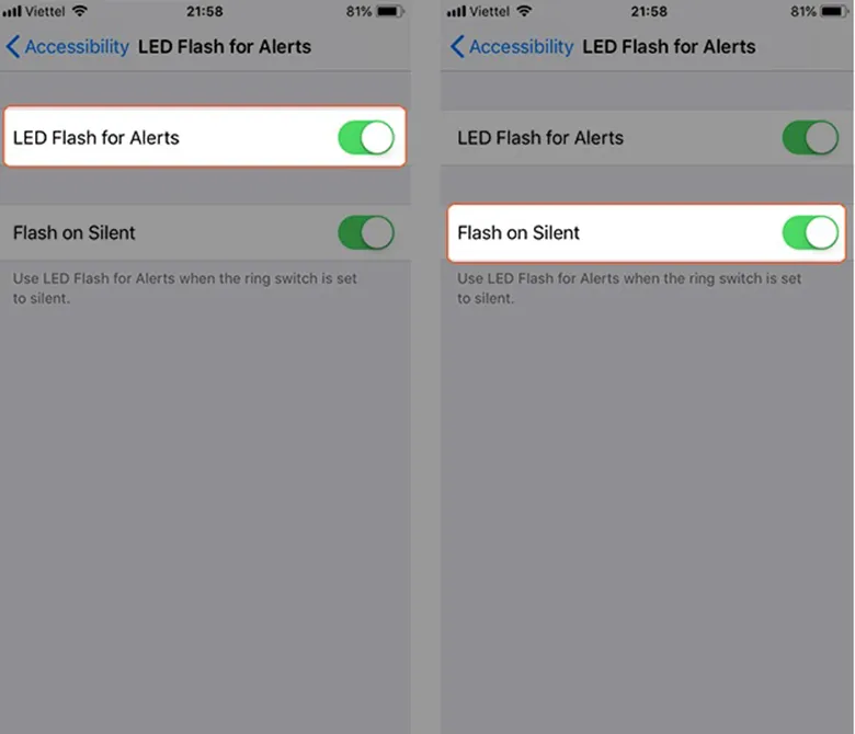 Lưu ý về tính năng Nháy sáng khi im lặng trong cách cài đèn nháy cho iphone 7 plus